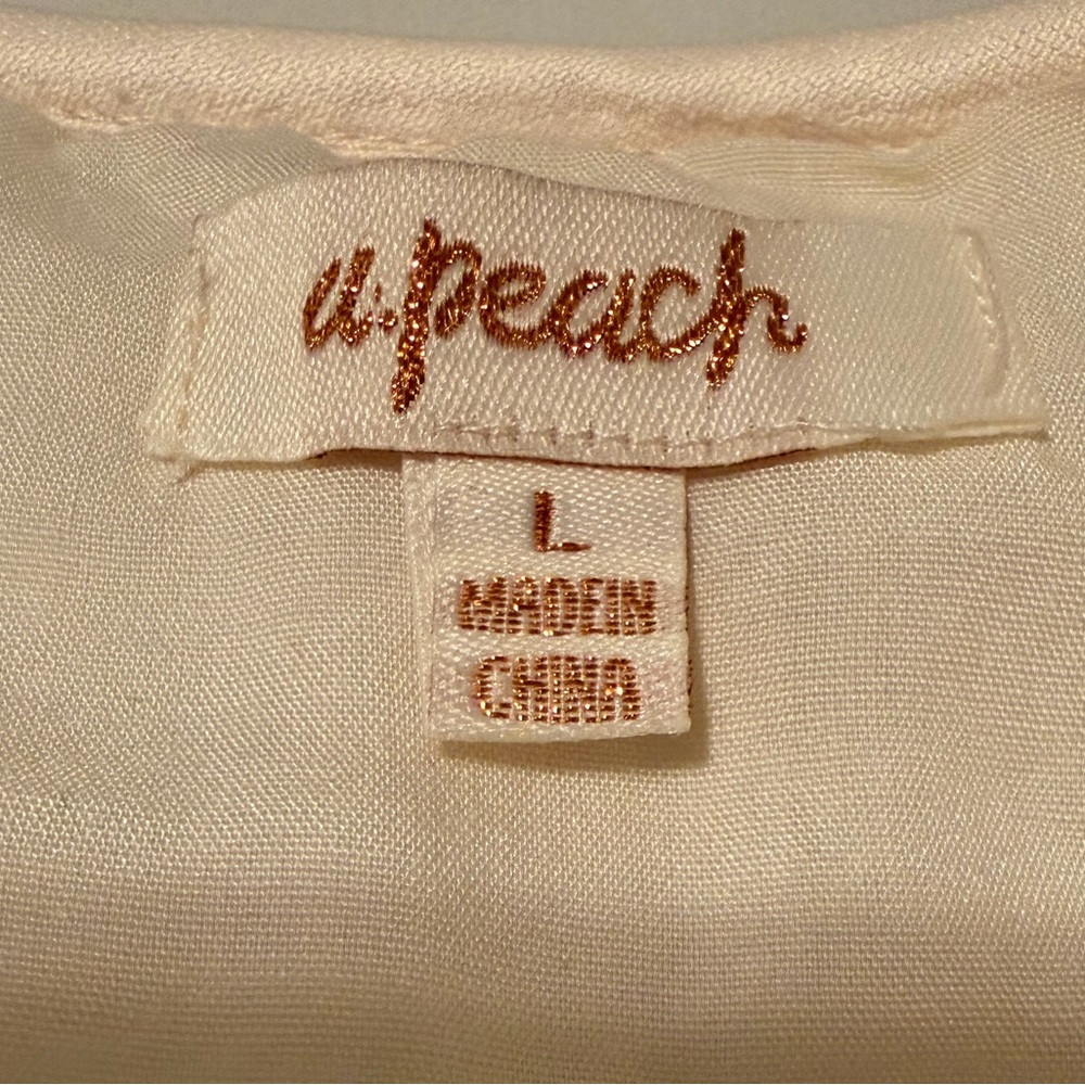 A. Peach Quilted Toile Print Jacket Blue White Snap Front Size L - Picture 2 of 8